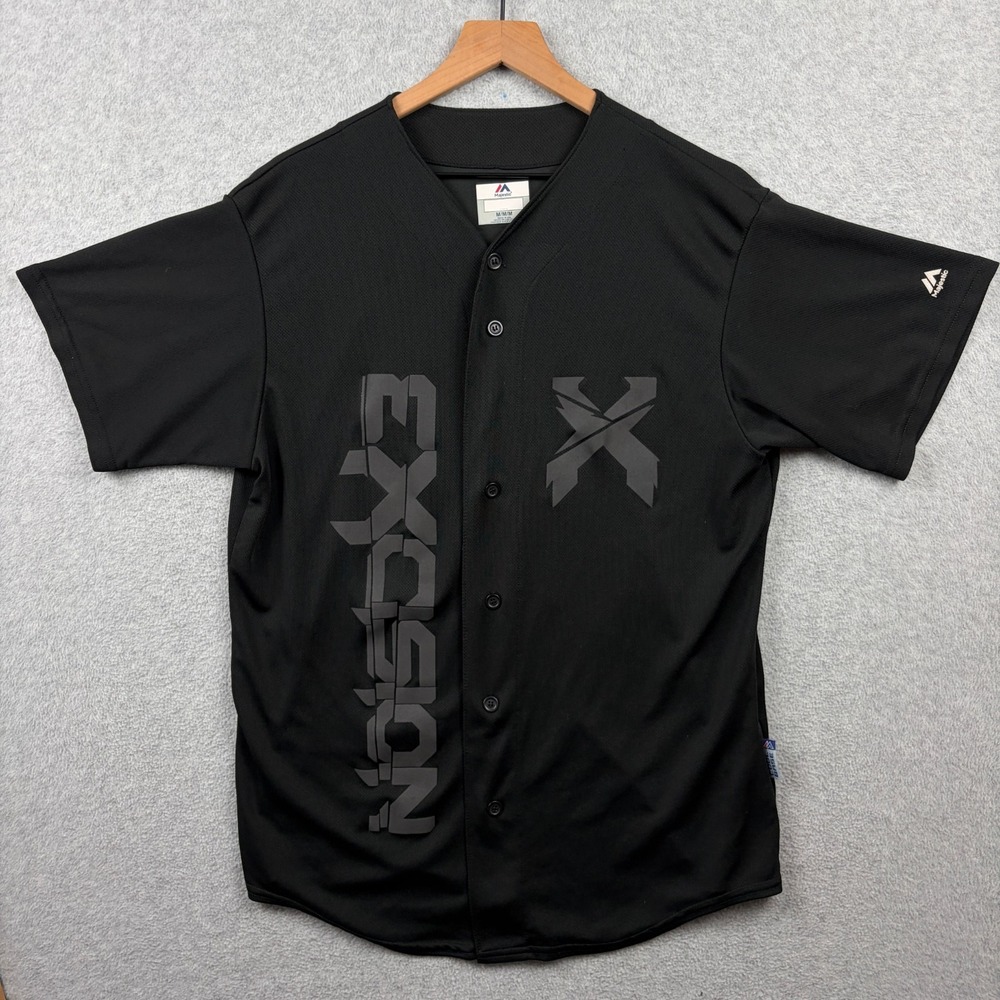 Excision‎ Headbanger X Majestic Baseball Jersey Mens Medium Black Reflective